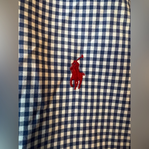 Ralph Lauren long sleeve button up polo, blue and white checkered. Medium - Picture 3 of 4
